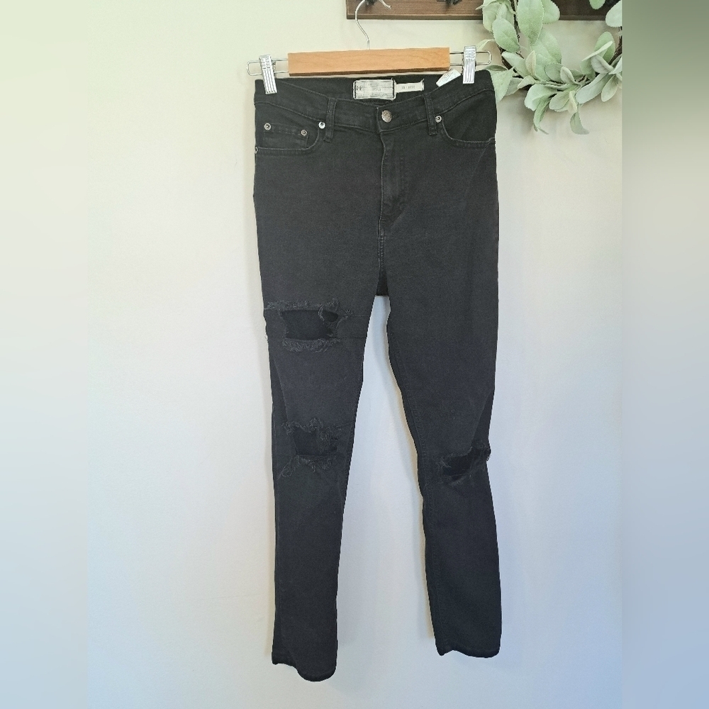 Free People Black Distressed Jeans High-rise W28